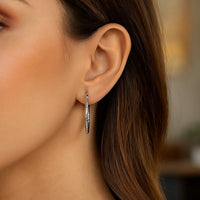 14k White Gold Tube Textured Round Hoop Earrings