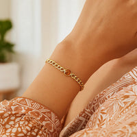 14K Yellow Gold Citrine Curb Chain Bracelet (3.60 mm)