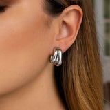 Sterling Silver Double Row Big and Small Hoop Earrings thumbnail 4