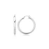 925 rhodium plated sterling silver 35mm polished hoop earrings thumbnail 1