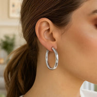 Sterling Silver Thick Rhodium Plated Polished Hoop Style Earrings (35mm)