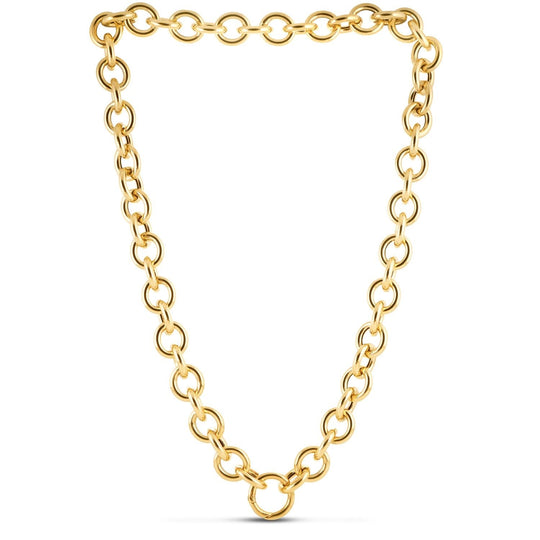 14K yellow gold round link chain necklace with soldered interlocking loops