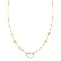 14K Yellow Gold Open Heart Station Necklace