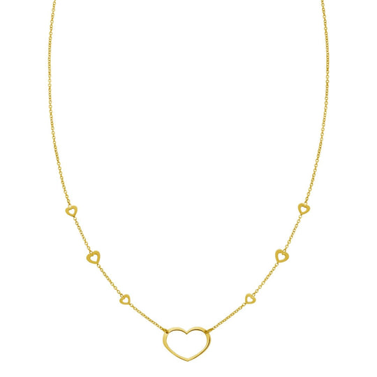 14K Yellow Gold Open Heart Station Necklace