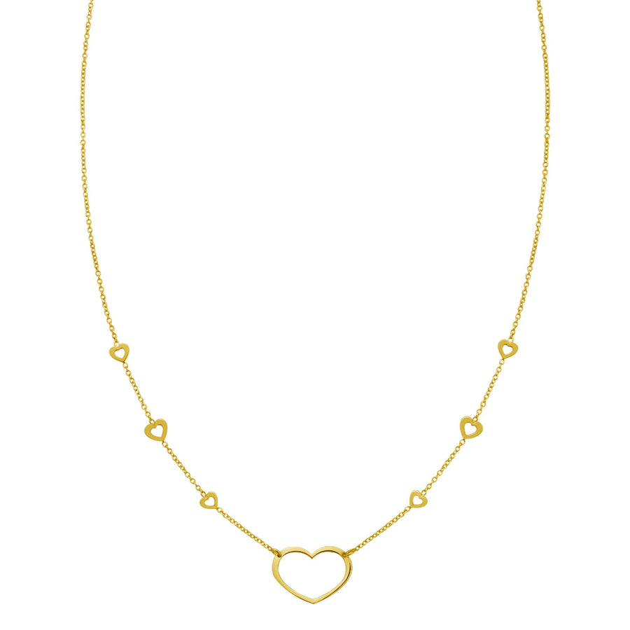 14K Yellow Gold Open Heart Station Necklace