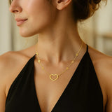 14K Yellow Gold Open Heart Station Necklace thumbnail 4