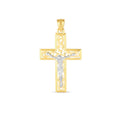 14K two-tone gold cross pendant with diamond-cut polished finish