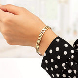 14K yellow gold Greek key motif bracelet, 6.35 mm wide woven links thumbnail 1