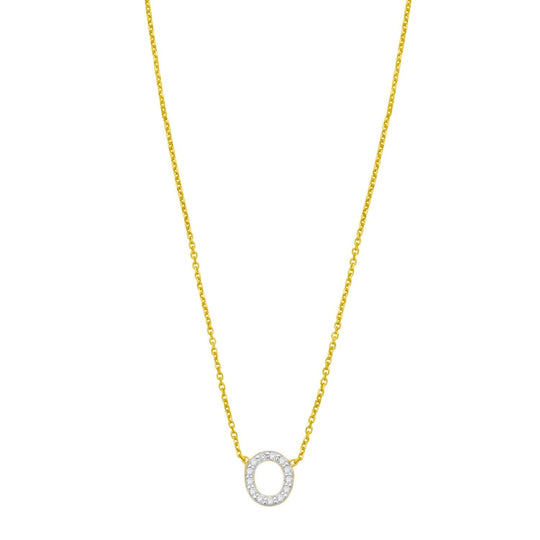 14K Yellow Gold Mini Diamond O Initial Pendant Necklace