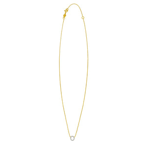 14K Yellow Gold Mini Diamond O Initial Pendant Necklace