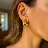 14K Yellow Gold Triple Row Splayed Hoop Earrings thumbnail 2