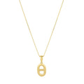 14K yellow gold puff mariner link necklace with polished barred oval links
