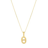 14K yellow gold puff mariner link necklace with polished barred oval links thumbnail 1