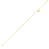 14K yellow gold anklet with dangle heart and bead stations thumbnail 1