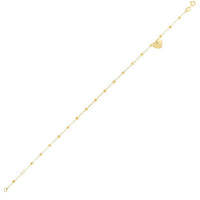 14K Yellow Gold Dangle Heart and Bead Station Anklet
