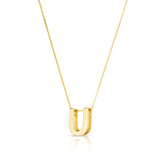 14K yellow gold block letter initial U pendant necklace thumbnail 1