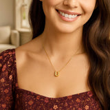 14K Yellow Gold Yours Truly Block Letter Initial U Necklace thumbnail 3