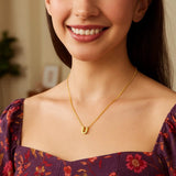 14K Yellow Gold Yours Truly Block Letter Initial U Necklace thumbnail 4