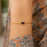 14K Yellow Gold Garnet Paperclip Bracelet (1.50 mm) thumbnail 3