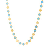 14K yellow gold necklace with alternating 5.00 mm round turquoise stones thumbnail 1