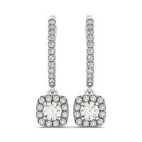 Cushion Shape Halo Style Diamond Drop Earrings in 14k White Gold (1/2 cttw)
