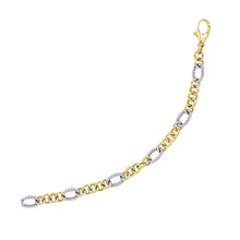 Load image into Gallery viewer, 14k Two-Tone Gold Rope Motif Oval and Round Link Chain Bracelet (8.80 mm)