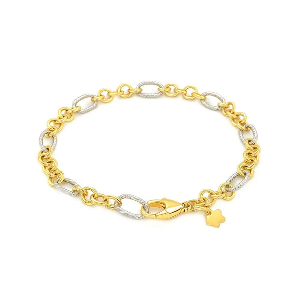 14k Two-Tone Gold Rope Motif Oval and Round Link Chain Bracelet (8.80 mm)