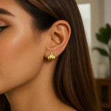 14K Yellow Gold Puffed Bubble Heart Stud Earrings thumbnail 2