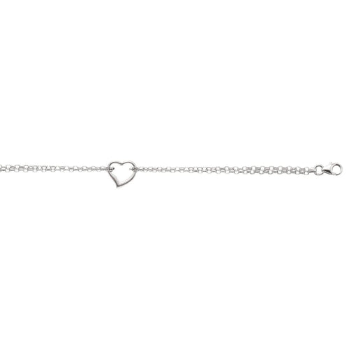 14k White Gold Cable Chain Anklet with Open Heart Station
