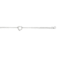 14k White Gold Cable Chain Anklet with Open Heart Station