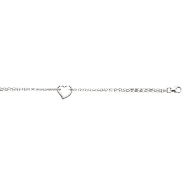 14k White Gold Cable Chain Anklet with Open Heart Station