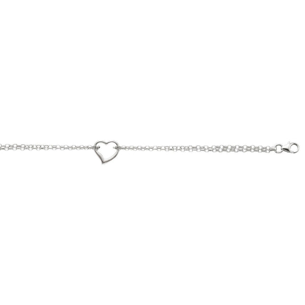 14k White Gold Cable Chain Anklet with Open Heart Station