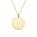 14K yellow gold disc initial N pendant with soldered top bail