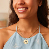 14K Yellow Gold Disc Initial N Pendant thumbnail 3
