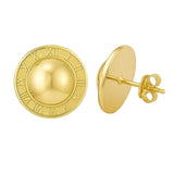 14K Yellow Gold Roman Numeral Button Stud Earrings thumbnail 1