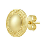 14K Yellow Gold Roman Numeral Button Stud Earrings thumbnail 2