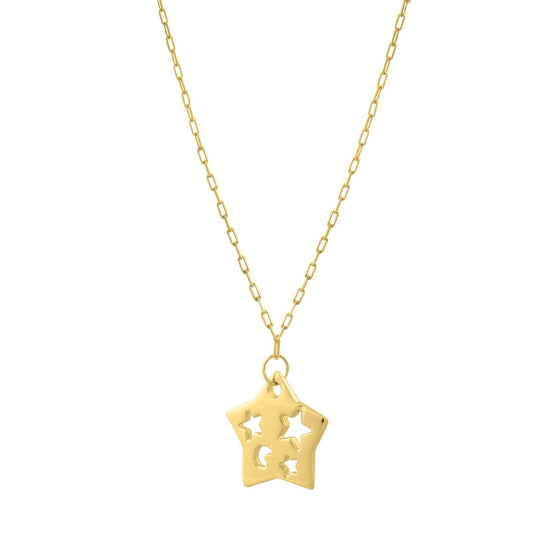 14K yellow gold cutout star pendant necklace with open outline design