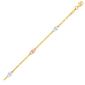 14K three-toned rose gold anklet with textured oval links