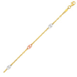 14K three-toned rose gold anklet with textured oval links thumbnail 1