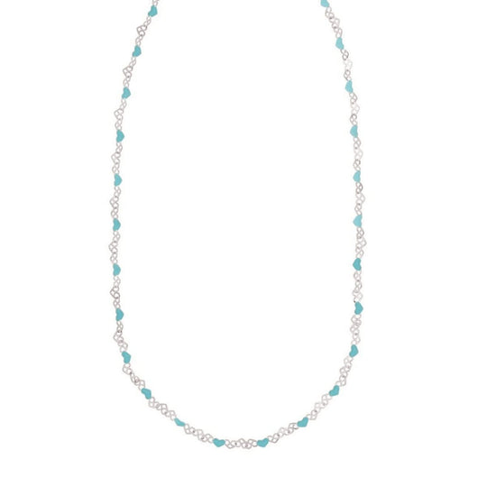 Sterling Silver Rhodium Plated Blue Enamel Hearts Necklace