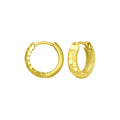14K yellow gold checkerboard huggie hoop earrings with faceted surface