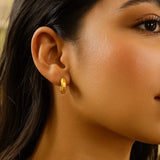 14K Yellow Gold Checkerboard Huggie Hoop Earrings thumbnail 2