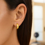 14K Yellow Gold Checkerboard Huggie Hoop Earrings thumbnail 3