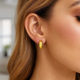 14K Yellow Gold Checkerboard Huggie Hoop Earrings thumbnail 4
