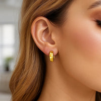 14K Yellow Gold Checkerboard Huggie Hoop Earrings