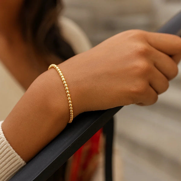 14k Yellow Gold High Polish Bead Cuff Bangle (3.00 mm)