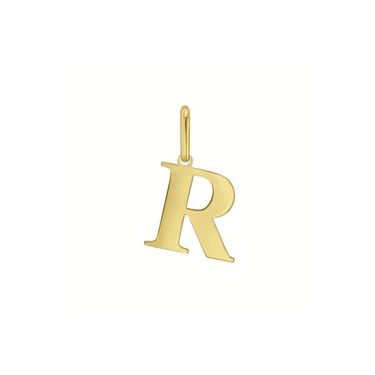 14K yellow gold initial R charm pendant with soldered bail