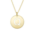 14K yellow gold disc initial Q pendant with polished flat face