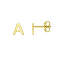 14K yellow gold initial A stud earrings with polished letter design