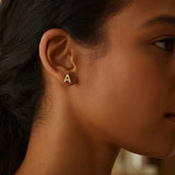 14K Yellow Gold Yours Truly Initial A Stud Earrings thumbnail 2